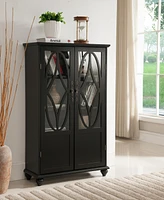 Kings Brand Furniture Halswelle 2-Door Black Curio Bookcase Cabinet with Glass Doors