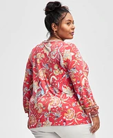 Jm Collection Plus Printed Blouson-Sleeve Top, Exclusively at Macy's