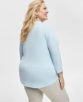 Jm Collection Plus Size Solid V-Neck 3/4-Sleeve Top, Exclusively at Macy's