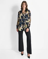 Dkny Women's Crinkled Chiffon Abstract-Print Blouse