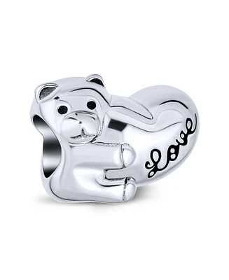 Bling Jewelry Word Love Stuffed Teddy Bear Heart Charm Bead .925 Sterling Silver