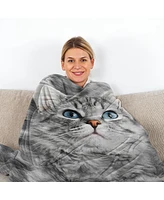 Slickblue Cute Cat Blanket for Cat Lovers Fleece Flannel Throw Black and White Print