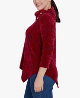 Ruby Rd. Petite Split Cowl Neck Chenille Jacquard Knit Top