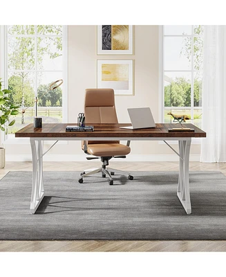 Tribesigns 63 L x31W x 30 H Executive Desk, Farmhouse Wood Computer Desk, Large Home Offcie Table with Metal Frame