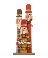 Glitzhome 36.25"H Lighted Wooden Scarecrow Family Porch Decor Wreath, With Timer