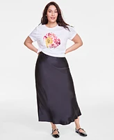 On 34th Trendy Plus Warped Flowers Graphic-Print Tee, Exclusively at Macy's