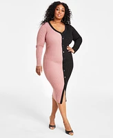 Nina Parker Trendy Plus Ribbed Button-Front Dress