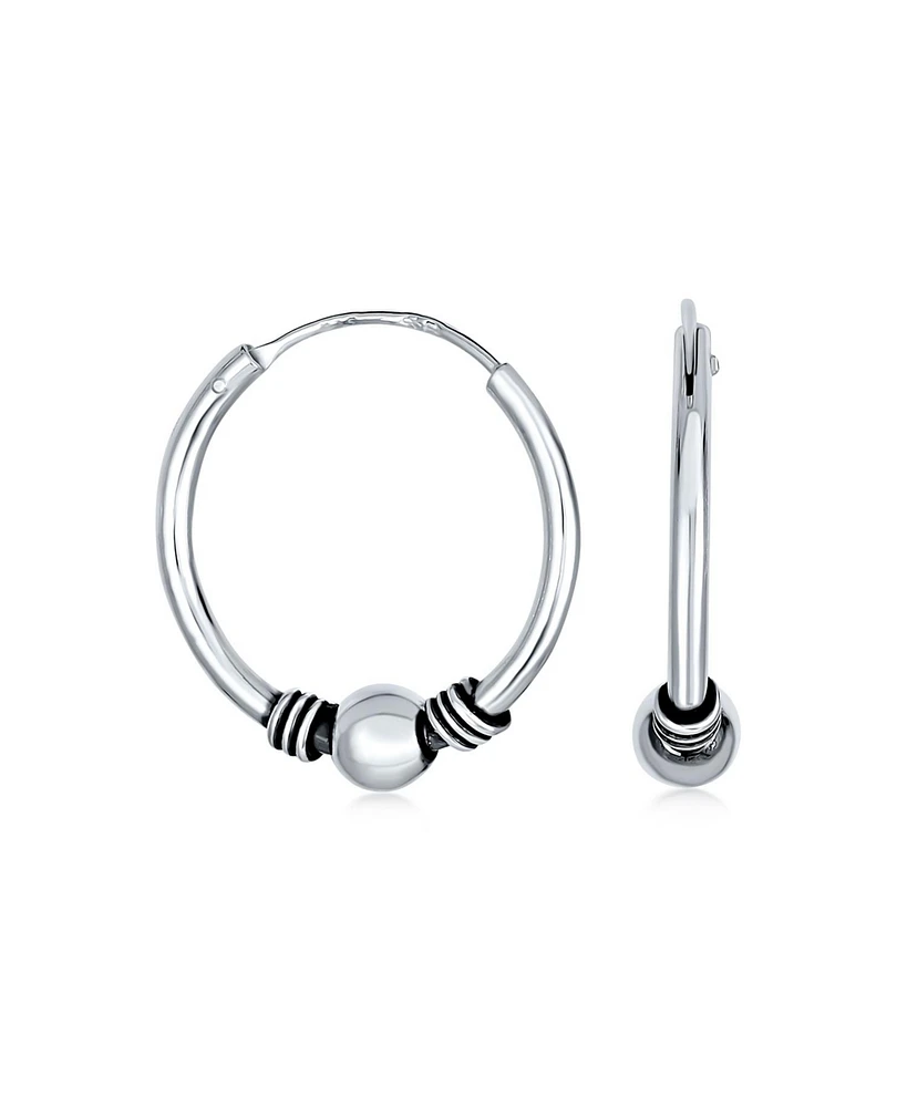 Bling Jewelry Balinese Tribal Ball Bead Continuous Circle Bohemian Boho Tribal Endless Bali Hoop Earrings .925 Sterling Silver