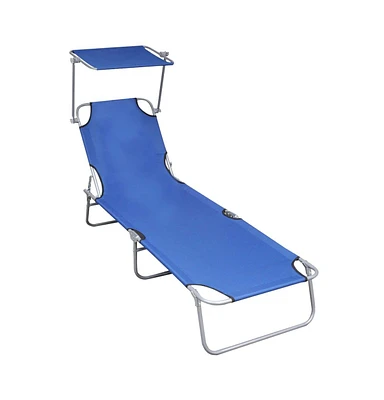 vidaXL Folding Sun Lounger with Canopy Blue Aluminum