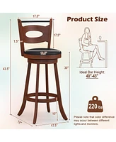 Set of 2 Bar Stools 360° Swivel Dining Chairs Solid Rubber Wood Leather Padded