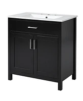 30-Inch Bathroom Vanity with Ceramic Sink and Ample Storage