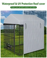Streamdale Furniture Large Dog Kennel Outdoor Pet Pens Dogs Run Enclosure Animal Hutch Metal Coop Fence with Roof Cover(6.6'L x 6.6'W x 6.4'H)