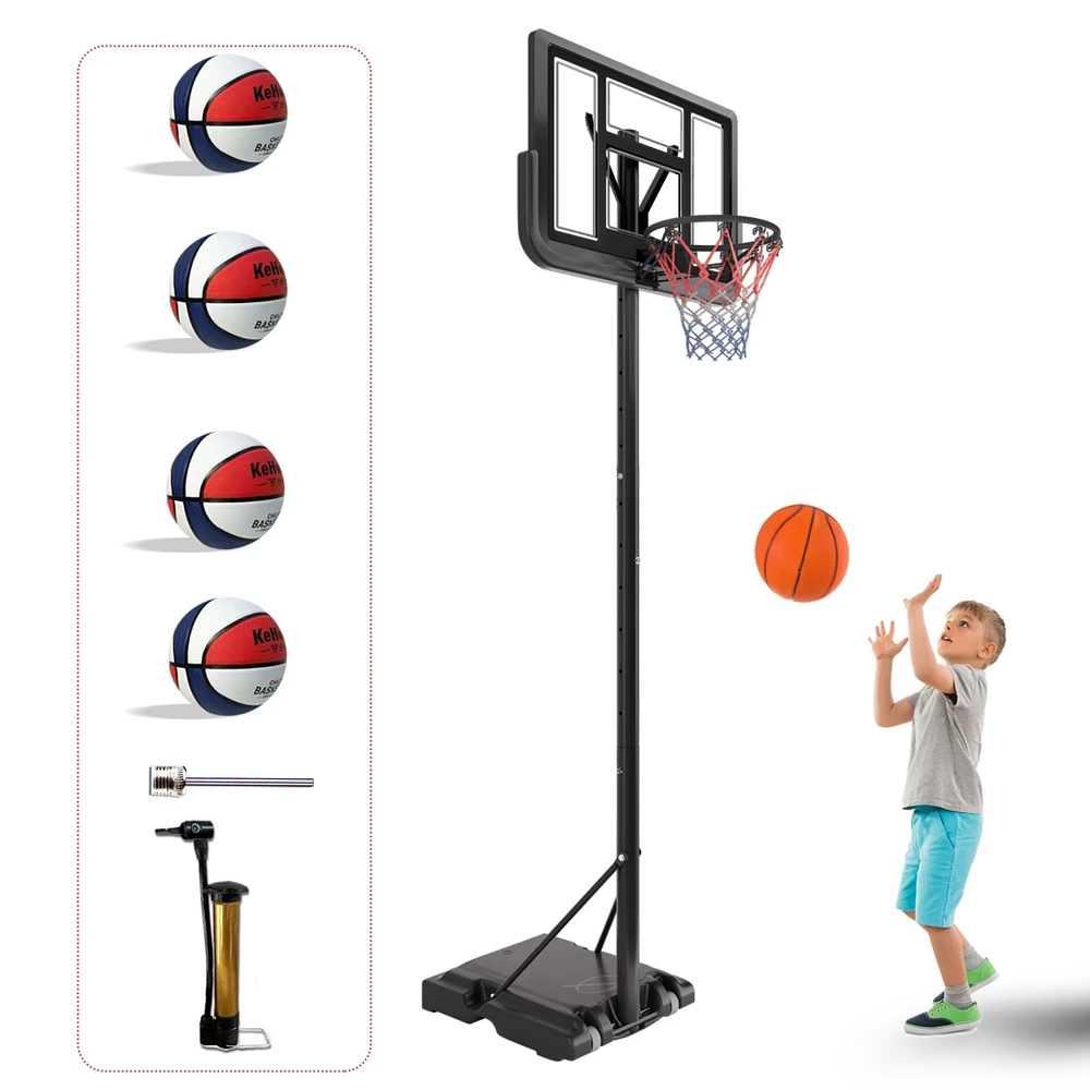 Streamdale Furniture Basketball Hoop Basketball System 4.76-10ft Height Adjustable with 4 Basketball, Net Pocket, Inflator Set