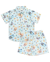 Bluey Toddler Boys Hawaiian Button Down Shirt and Shorts