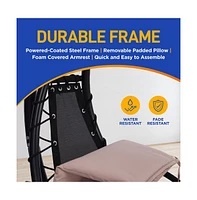 SereneLife Hanging Curved Steel Chaise Lounge Chair with Canopy, Built-in Pillow