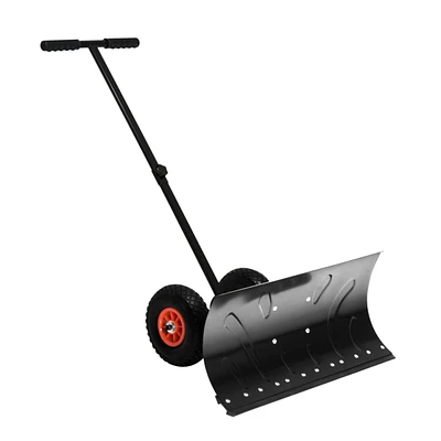 Streamdale Furniture Snow Shovel with Wheels, Snow Pusher, Cushioned Adjustable Angle Handle Snow Removal Tool, 29" Blade, 10" Wheels, Black