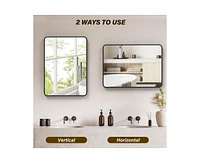 gaomon Black Metal Framed Bathroom Mirror for Wall, 24X32 Inch Rounded Rectangle Mirror, Matte Black Bathroom Vanity Mirror, Environmentally Friendly