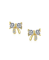 Bling Jewelry 14K Yellow Gold Small Bow Stud Earrings Cubic Zirconia