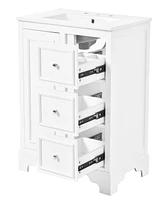 Streamdale Furniture 30-Inch bathroom vanity cabinet with ceramic basin, 3 drawers and adjustable shelves