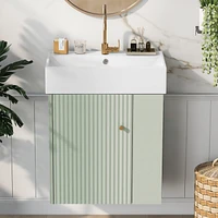21.6 inch Modern Floating Bathroom Vanity with Ceramic Basin - Perfect for Small Bathrooms, Right side storage