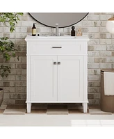 Simplie Fun 30-inch bathroom vanity with ceramic basin, soft close door and adjustable shelves