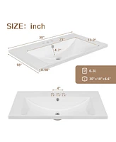 30" Black Bathroom Vanity Combo: Sink, Cabinet, Doors, Drawer