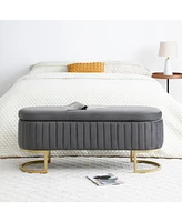 Streamdale Furniture Storage Bench Bedroom Bench, Velvet Oval Upholstered End of Bed Bench with Golden Metal Legs,50" Modern Storage Ottoman Bench for