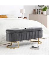 Streamdale Furniture Storage Bench Bedroom Bench, Velvet Oval Upholstered End of Bed Bench with Golden Metal Legs,50" Modern Storage Ottoman Bench for