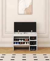 31.49 inches white shoe stool, soft cushion, soft and comfortable cushion, can be placed in the door, bedroom and other scenes