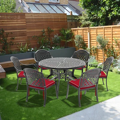 (Cushions In Random Colors)7-Piece Set Of Cast Aluminum Patio Furniture With Cushions