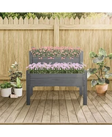 Simplie Fun 34"x34"x28" Raised Garden Bed, 2-Tier Elevated Wood Planter Box for Backyard, Patio to Grow Vegetables, Herbs, and Flowers, Gray