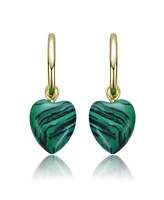 Genevive Sterling Silver 14K Gold Plated Simulated Malachite Puffed Heart Dangle Earrings