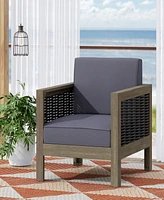 Streamdale Furniture Acacia Wood Club Chair With Wicker Accents And Water-Resistant Cushions