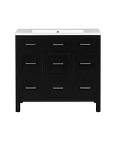 36" Bathroom Vanity Cabinet with Resin Integrated Sink - 4 Drawers, 2 Doors