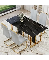 Streamdale Furniture Table and chair set. Modern dining table with Mdf top and beautiful Mdf legs. Equipped with comfortable Pu chairs and metal legs.