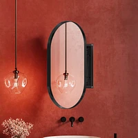20x34 Inch Oval Recessed Medicine Cabinet, Metal Framed Bathroom Wall Cabinet with Mirror and Adjustable Shelves, Wall Mirror with Storage for Bathroo