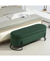Storage Ottoman, Bedroom End Bench, Upholstered Fabric Storage Ottoman with Safety Hinge, Entryway Padded Footstool