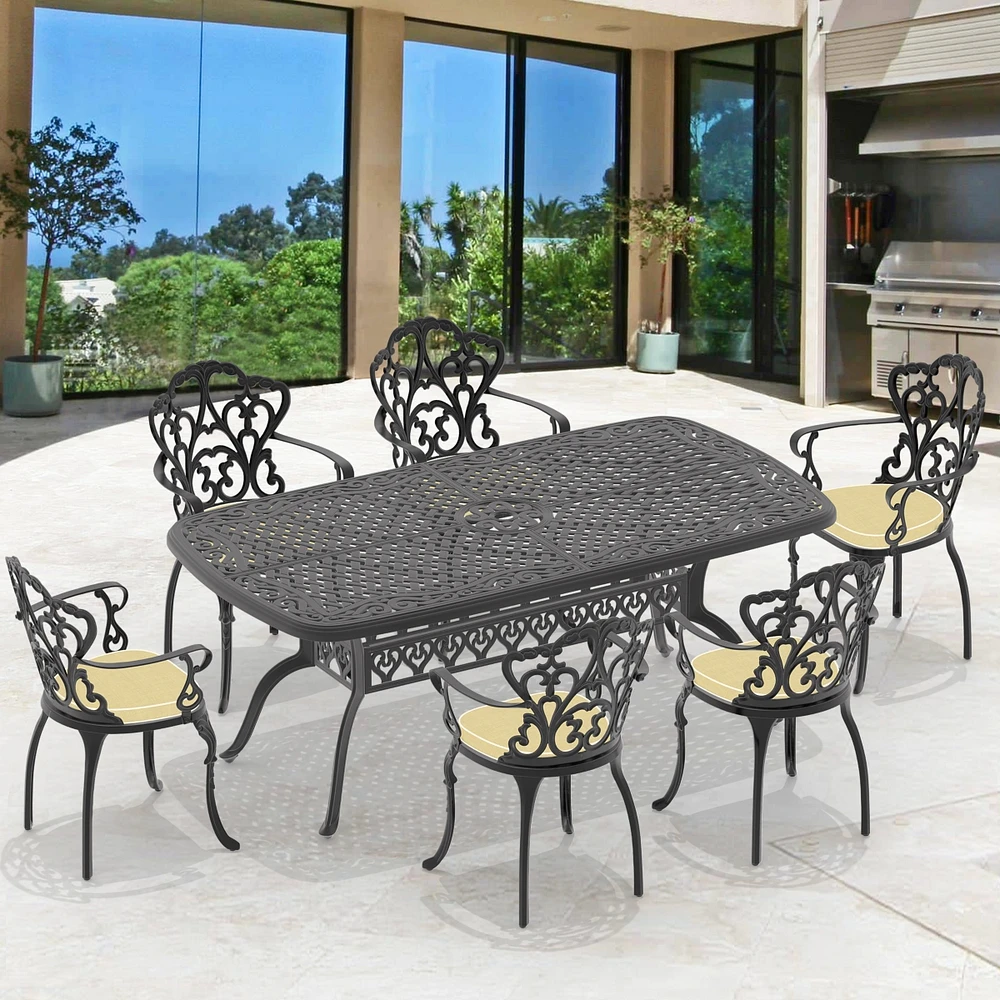 Simplie Fun (Cushions In Random Colors)7-Piece Set Of Cast Aluminum Patio Furniture With Cushions