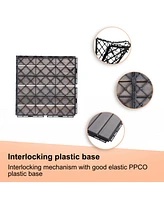 Streamdale Furniture 30 Pcs Interlocking Deck Tiles Striped Pattern, 12" x 12" Square Light Gray Acacia Hardwood Outdoor Flooring for Patio, Bancony,