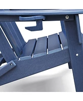 Folding Outdoor Adirondack Chair for Relaxing, Hdpe All-weather Fire Pit Chair, Patio Lawn Chair for Outside Deck Garden Backyardf Balcony, Navy Blue