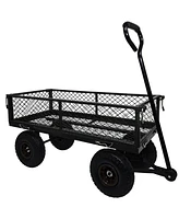 3 cu. ft. 300 lbs. Capacity Removable Sides Metal Steel Mesh Heavy Duty Utility Wagon Outdoor Garden Cart in Black