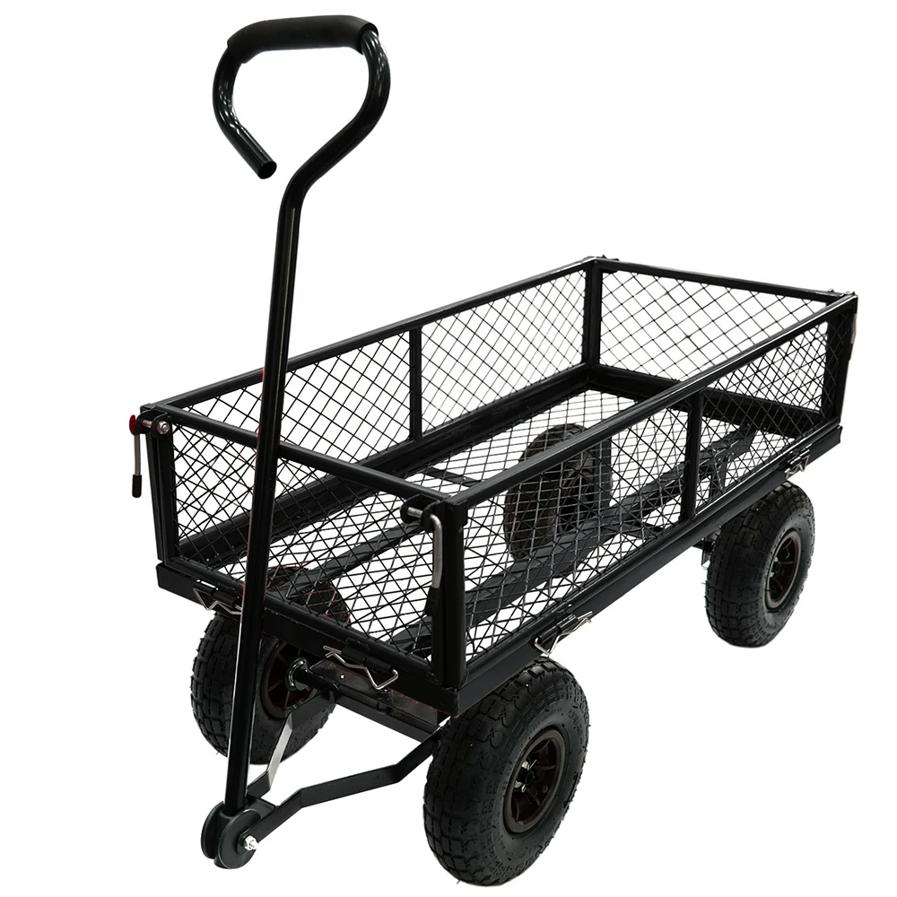 Streamdale Furniture 3 cu. ft. 300 lbs. Capacity Removable Sides Metal Steel Mesh Heavy Duty Utility Wagon Outdoor Garden Cart in Black