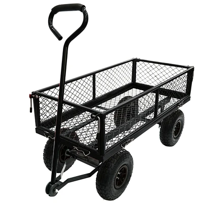 Simplie Fun 3 cu. ft. 300 lbs. Capacity Removable Sides Metal Steel Mesh Heavy Duty Utility Wagon Outdoor Garden Cart in Black