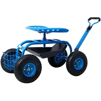Rolling Garden Scooter Garden Cart Seat with Wheels and Tool Tray, 360 Swivel Seat