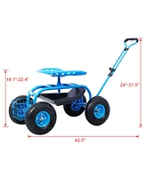 Simplie Fun Rolling Garden Scooter Garden Cart Seat with Wheels and Tool Tray, 360 Swivel Seat