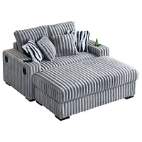 61.42Inch Square Arm Loveseat With Ottoman, 2PCS Back Cushions and 4PCS Toss Pillows, Cupholder, Bluetooth Speaker, Wireless Charger, Usb Ports for Li