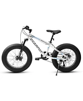 Simplie Fun 20 inch Fat Tire Bike Adult/Teen Full Shimano 7 Speed Mountain Bike, Dual Disc Brakes, High Carbon Steel Frame, Front Suspension, Mountain