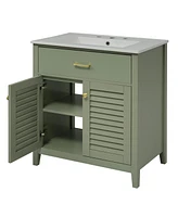 30-Inch Bathroom Vanity with Ceramic Sink Combination, Ample Storage - Features 1 Pullout and Multifunctional Shelf Dividers