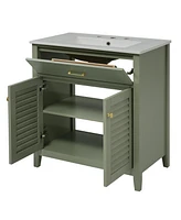 30-Inch Bathroom Vanity with Ceramic Sink Combination, Ample Storage - Features 1 Pullout and Multifunctional Shelf Dividers
