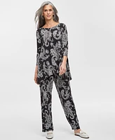 Jm Collection Women's Printed Wide-Leg Pull-On Knit Pants